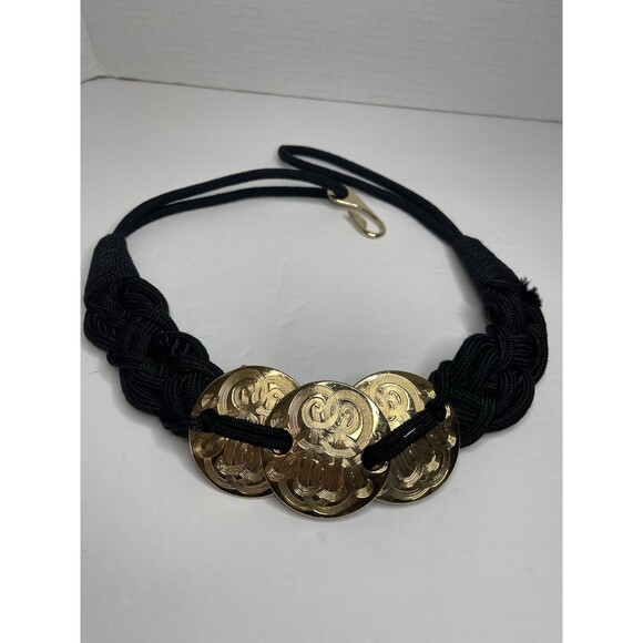 Vintage Black Braided Belt With Gold Medallions 80s 32" - Picture 2 of 7